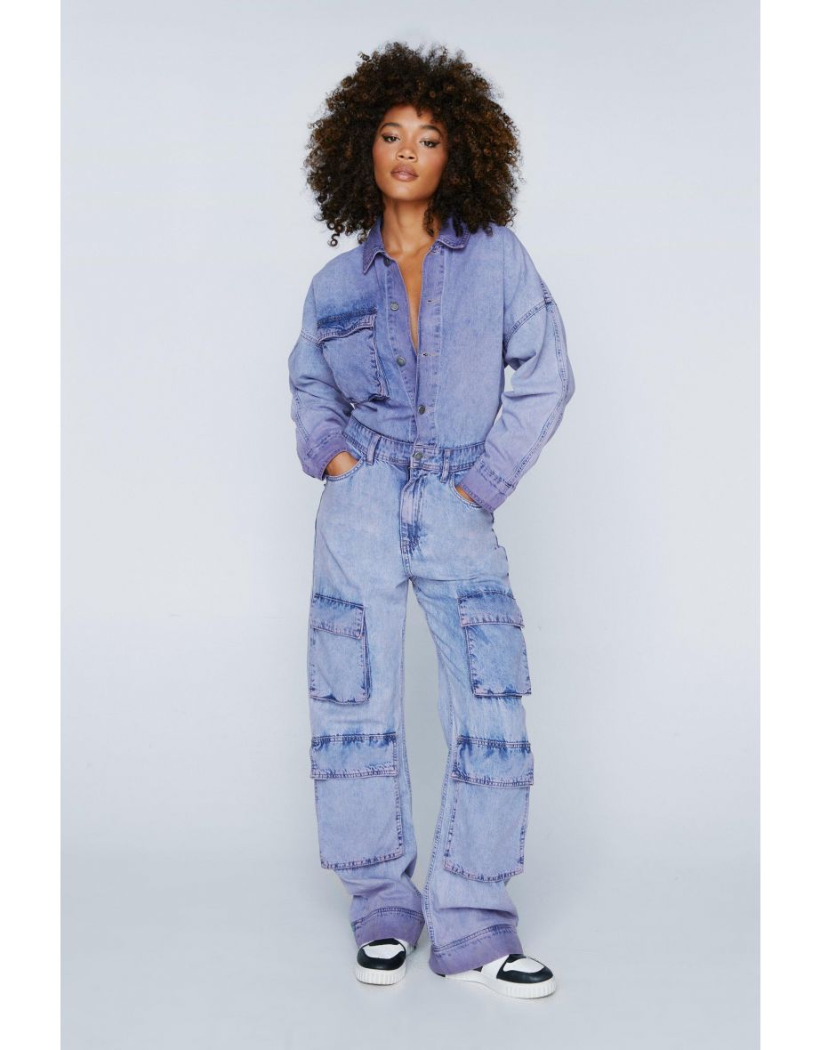 Acid Wash Pocket Detail Denim Jumpsuit