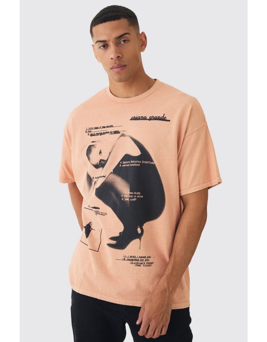 Oversized Ariana Grande License Print T-Shirt - peach