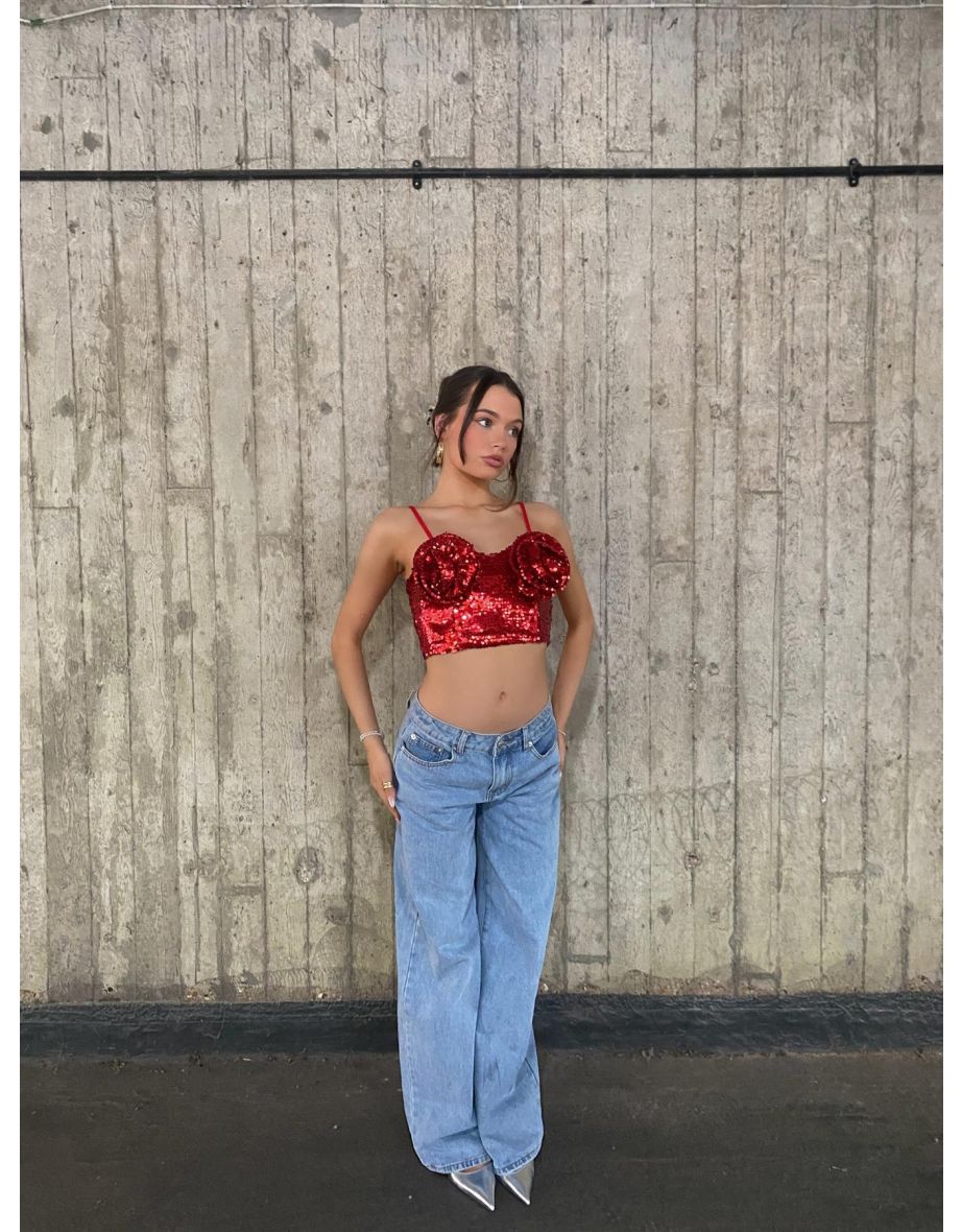 Rosa Co-ord Corsage Bust Crop Top - Deep Red - 5
