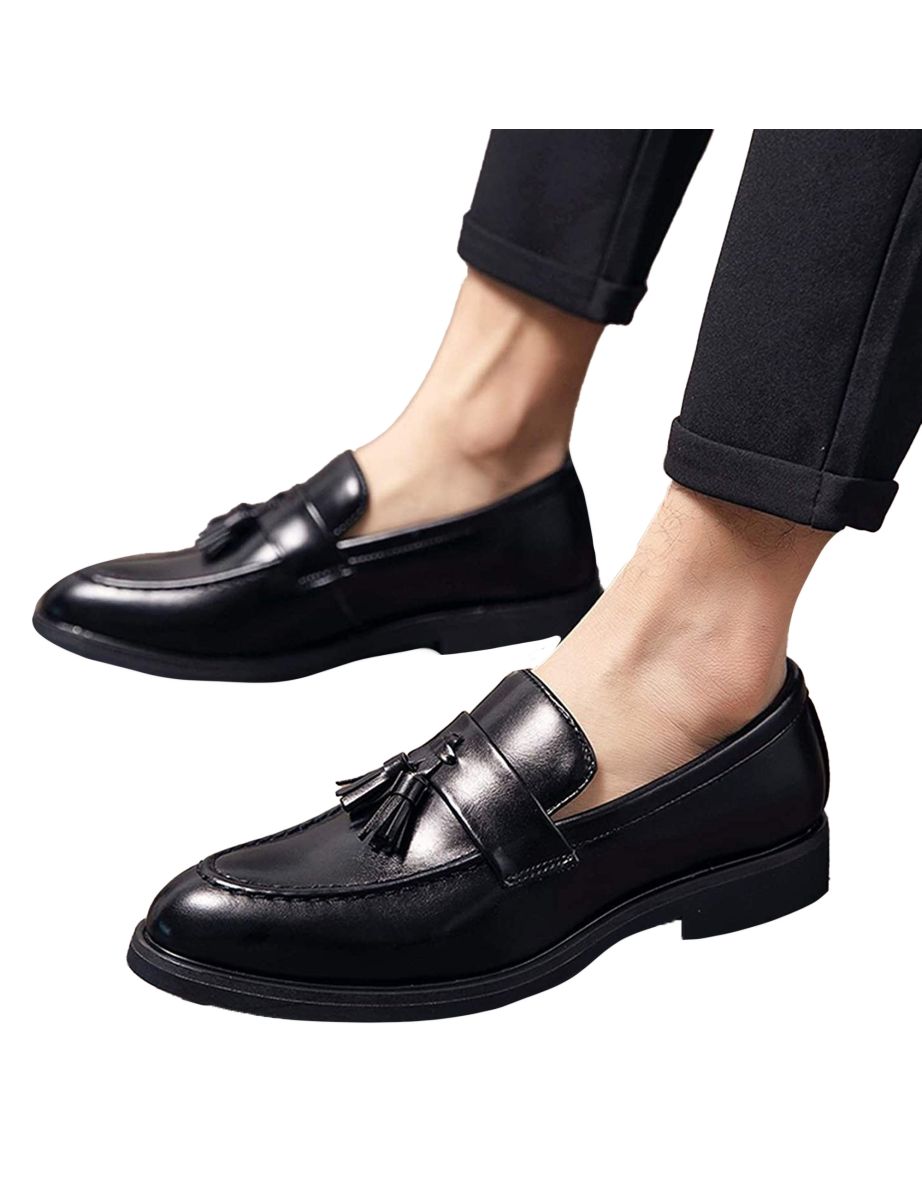 Roamers Mens Toggle Saddle Hi-Shine Leather Loafers - Black - 3