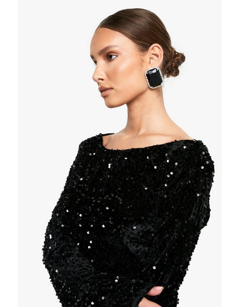 Velvet Sequin Tie Back Shift Dress - black - 3