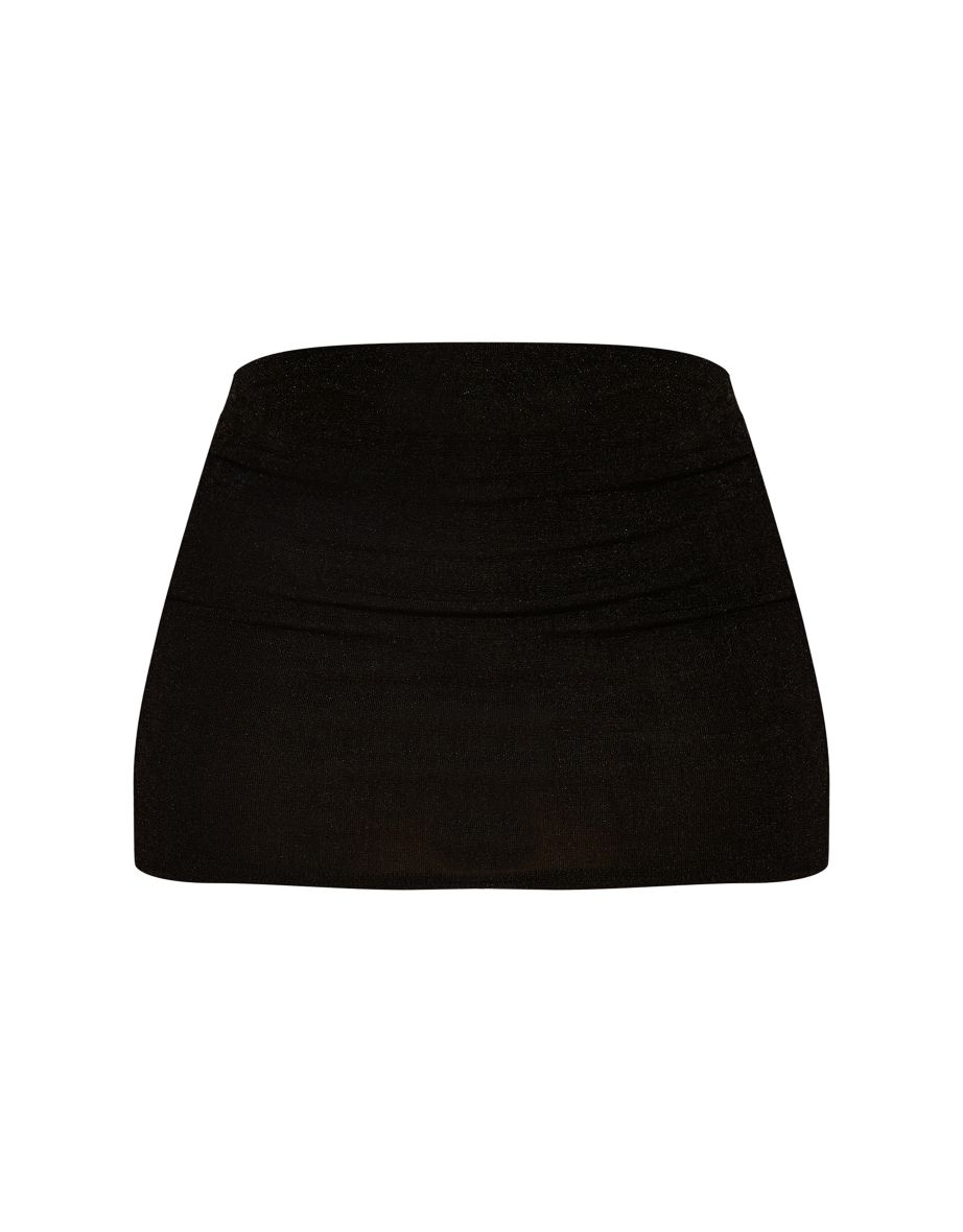 Black Acetate Slinky Low Rise Micro Mini Skirt - 5