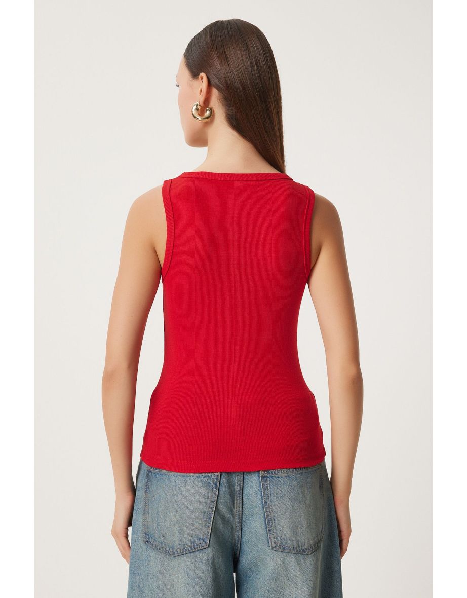 Women's Brown Red 2-Piece Ribbed Thick Strappy Knitted Undershirt - 9