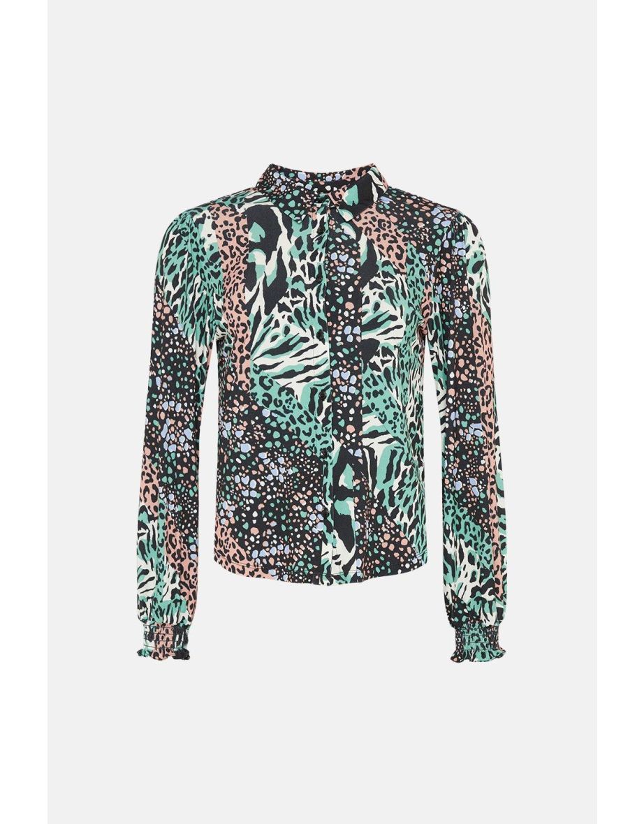 Slinky Animal Floral Long Sleeve Shirred Cuff Shirt - 3