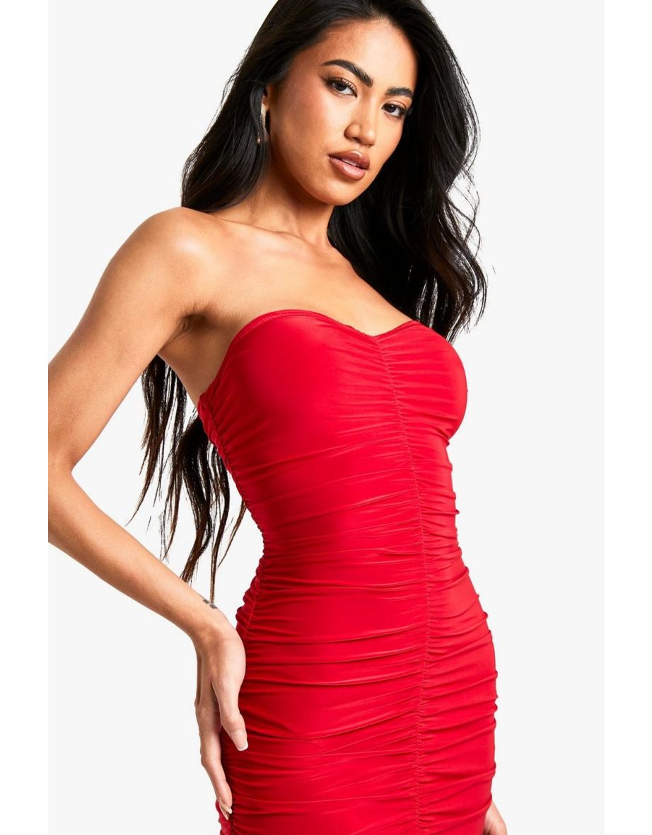 Slinky Ruched Detail Bandeau Maxi Dress - 3