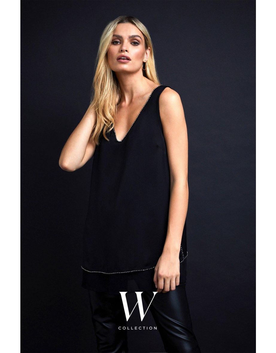 Bead Detail Double Layer Cami Top