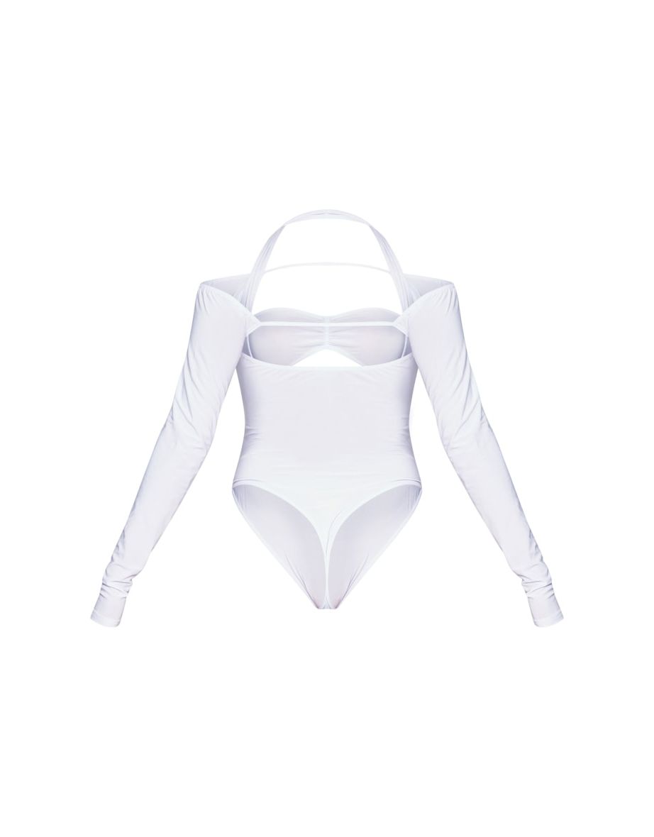 White Slinky Extreme Strappy Cut Out Long Sleeve Bodysuit - 5