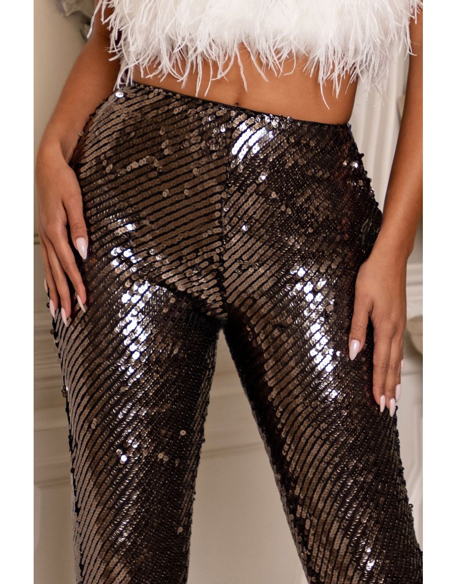 Black Sequin Fit And Flare Trouser - 5