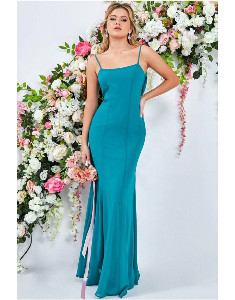 Goddiva Cowl Back Spaghetti Strap Maxi Dress - Sapphire
