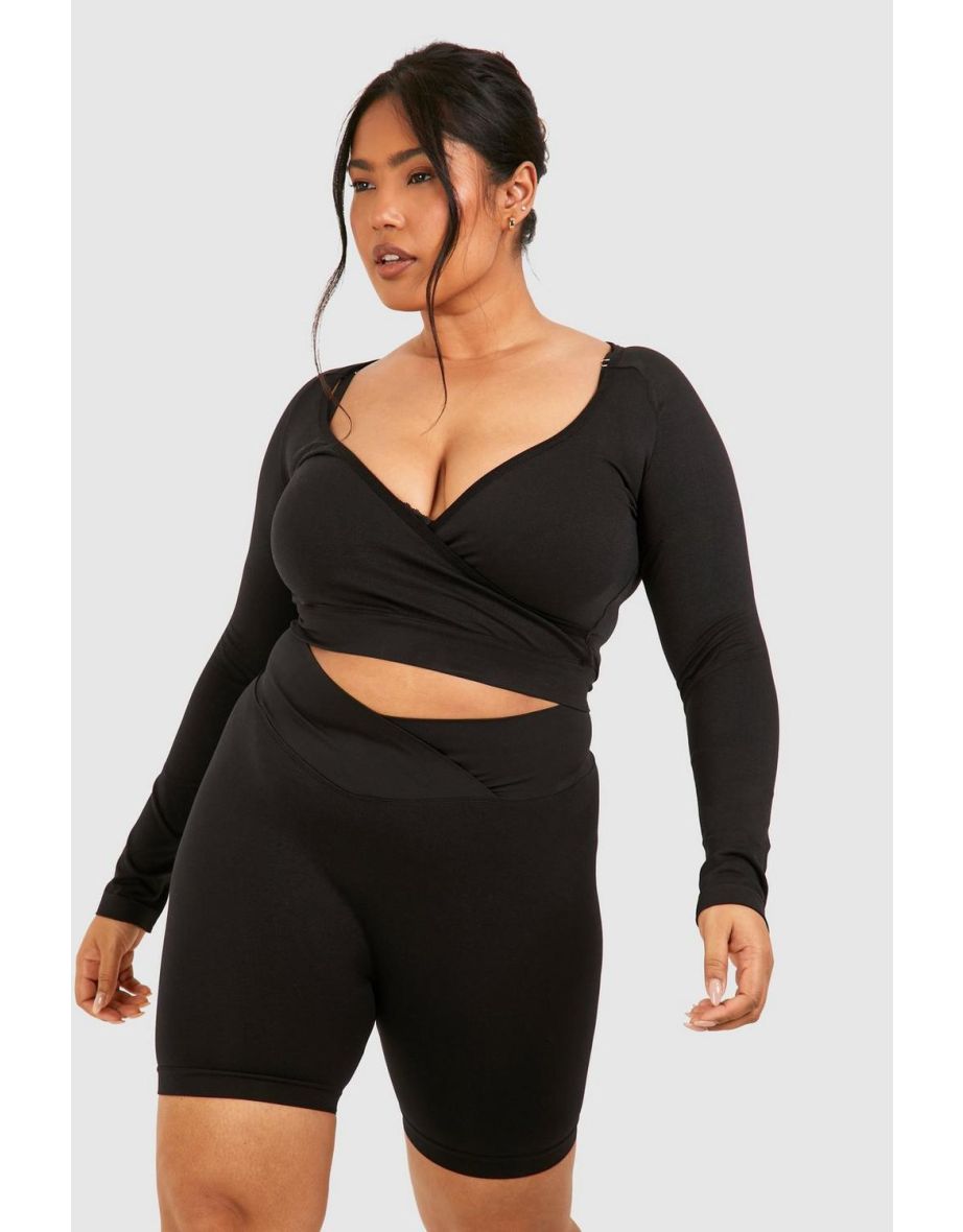 Plus Seamless Wrap Long Sleeve Top - 3