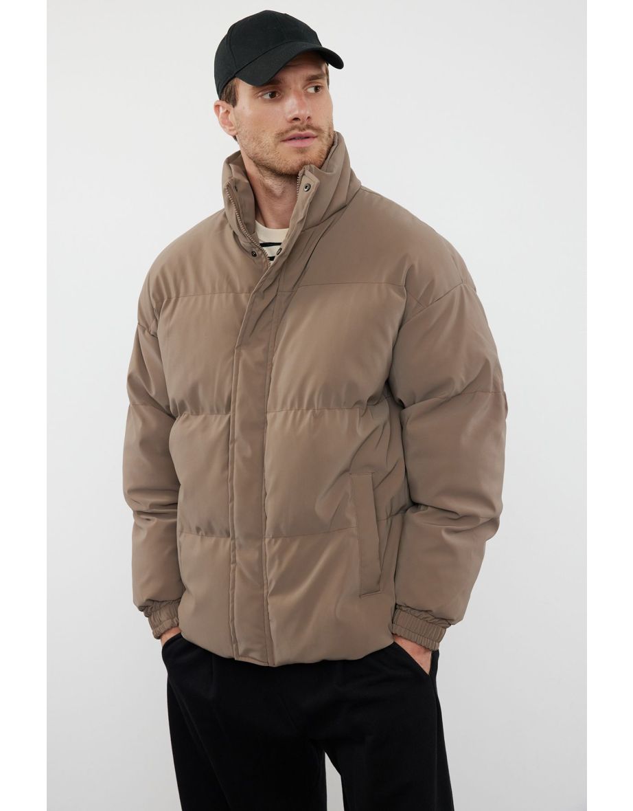 Light Brown Men's Oversize Fit Stand Collar Coat