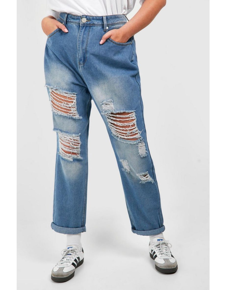 Plus All Over Ripped Mom Jeans - blue - 3