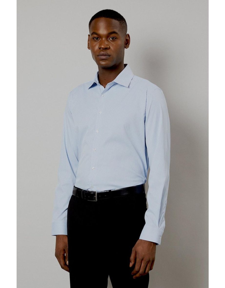 Burton Slim Fit Stretch Non-Iron Stripe Long Sleeve Shirt - 3