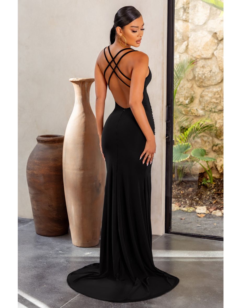 Club l london cross back fishtail maxi dress best sale