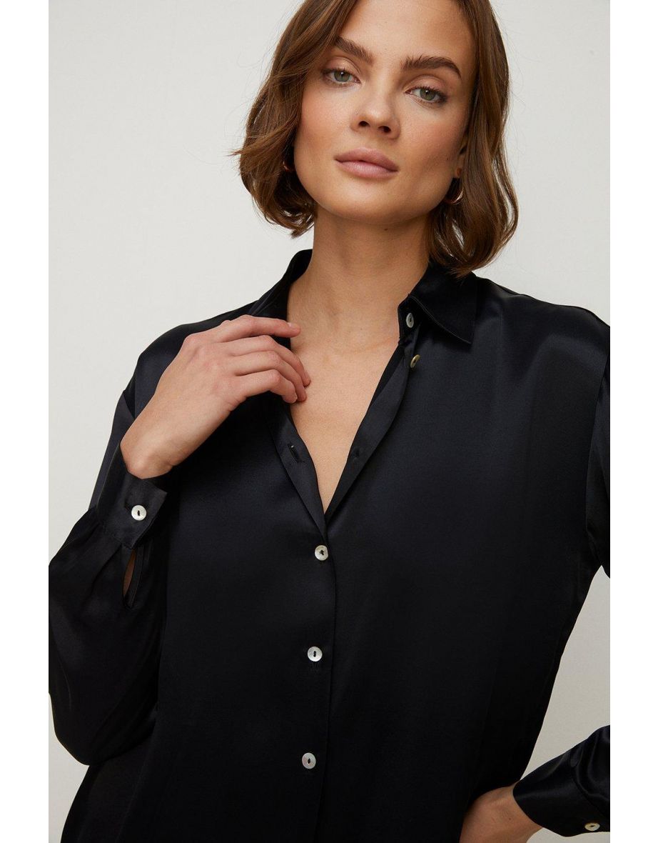Button Through Long Sleeve Satin Shirt