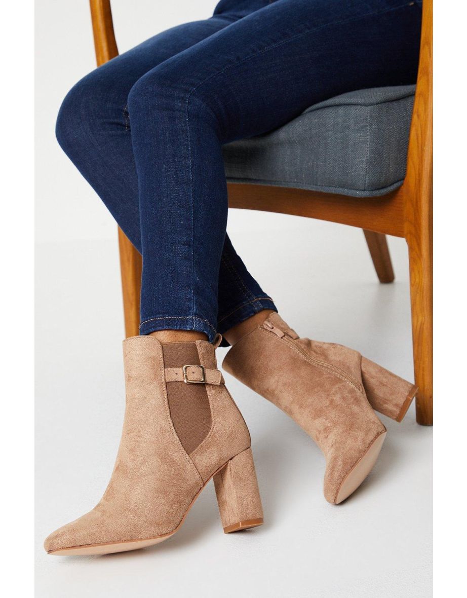Jillian Faux-suede Ankle Strap High Block Heel Ankle Boots