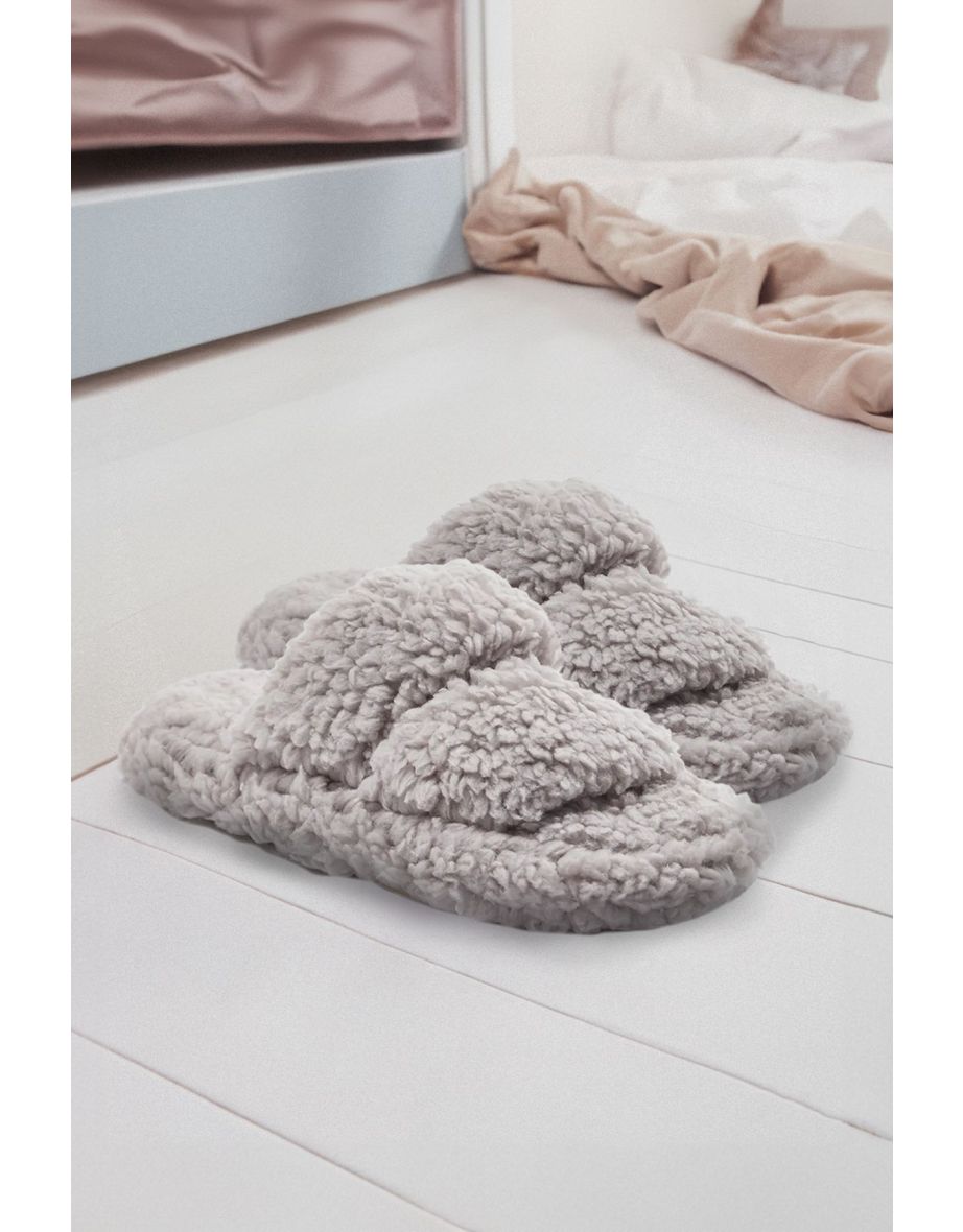 Grey Plush Women's Home Slippers - 6