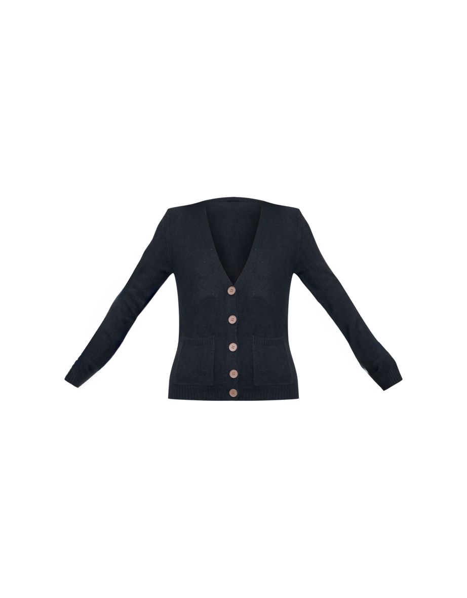 Black Basic Knit Button Up Cardigan - 4