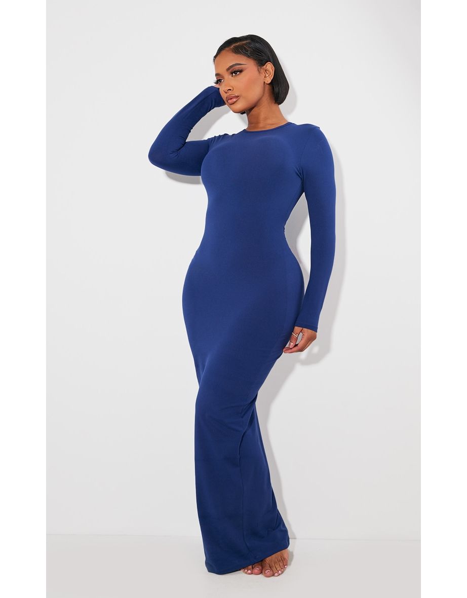 Shape Navy Sculpted Long Sleeve Maxi Dress