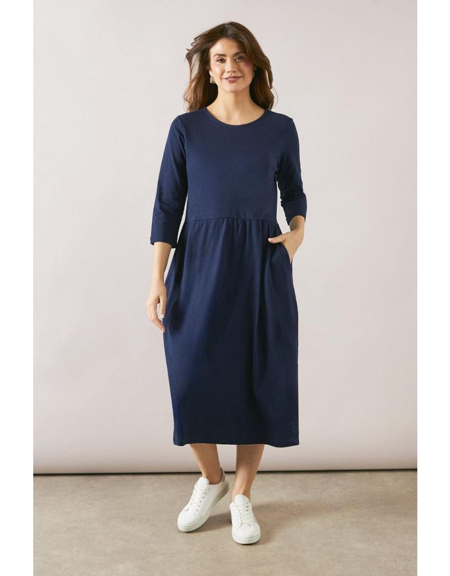 Jersey 3/4 Sleeve T-Shirt Midi Dress