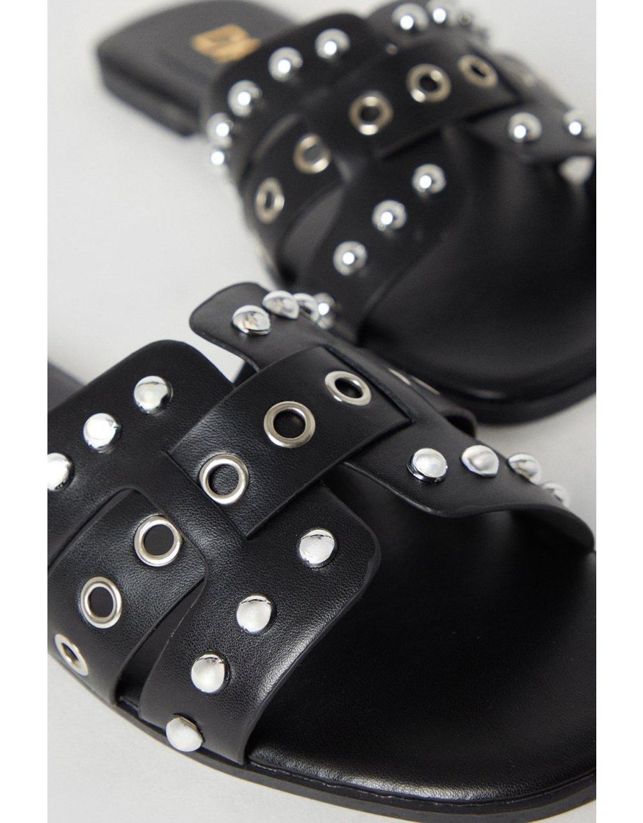 Wide Fit Follie Stud Detail Flat Slider Sandals - 3