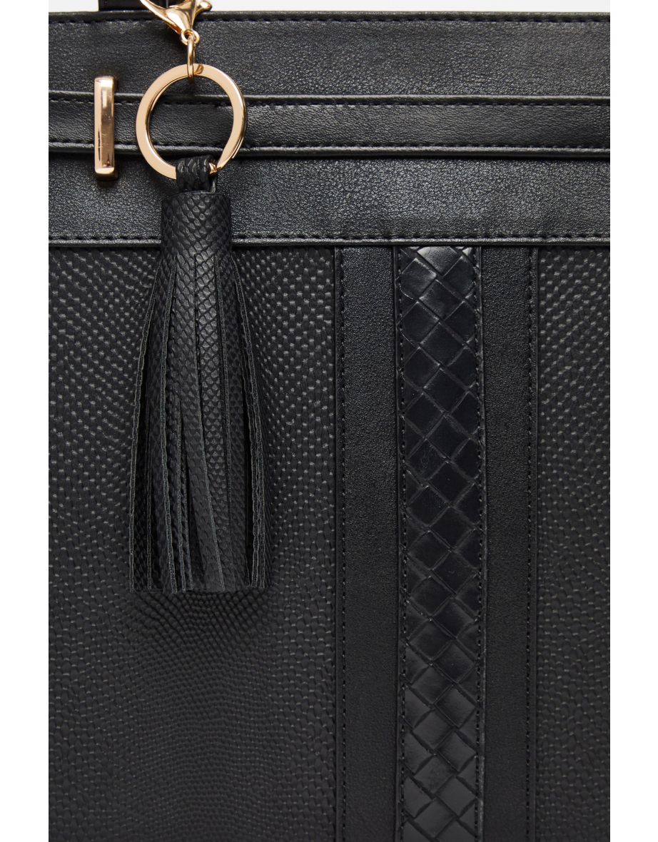 Black Faux Leather Large Tote Bag - 4