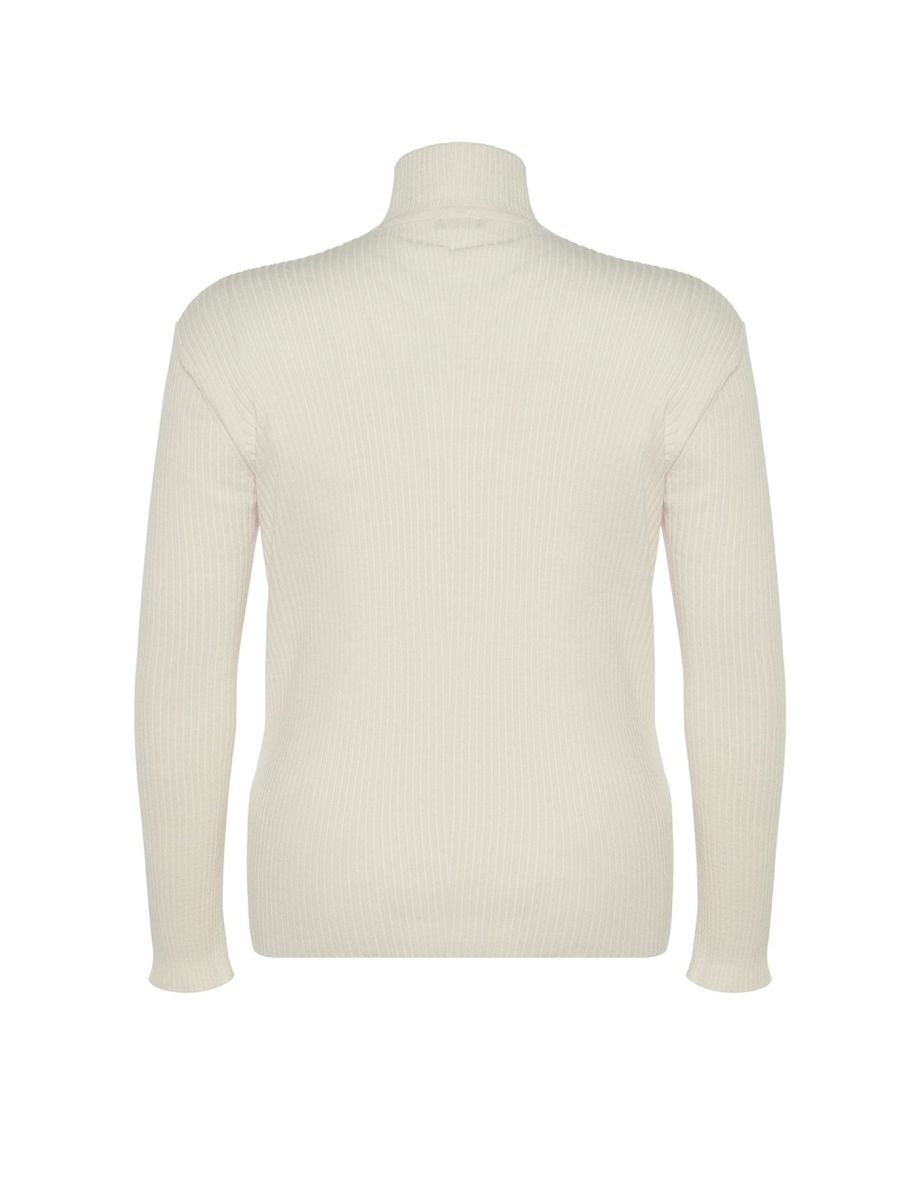 Cream Half Turtleneck Thin Knitwear Sweater - 7