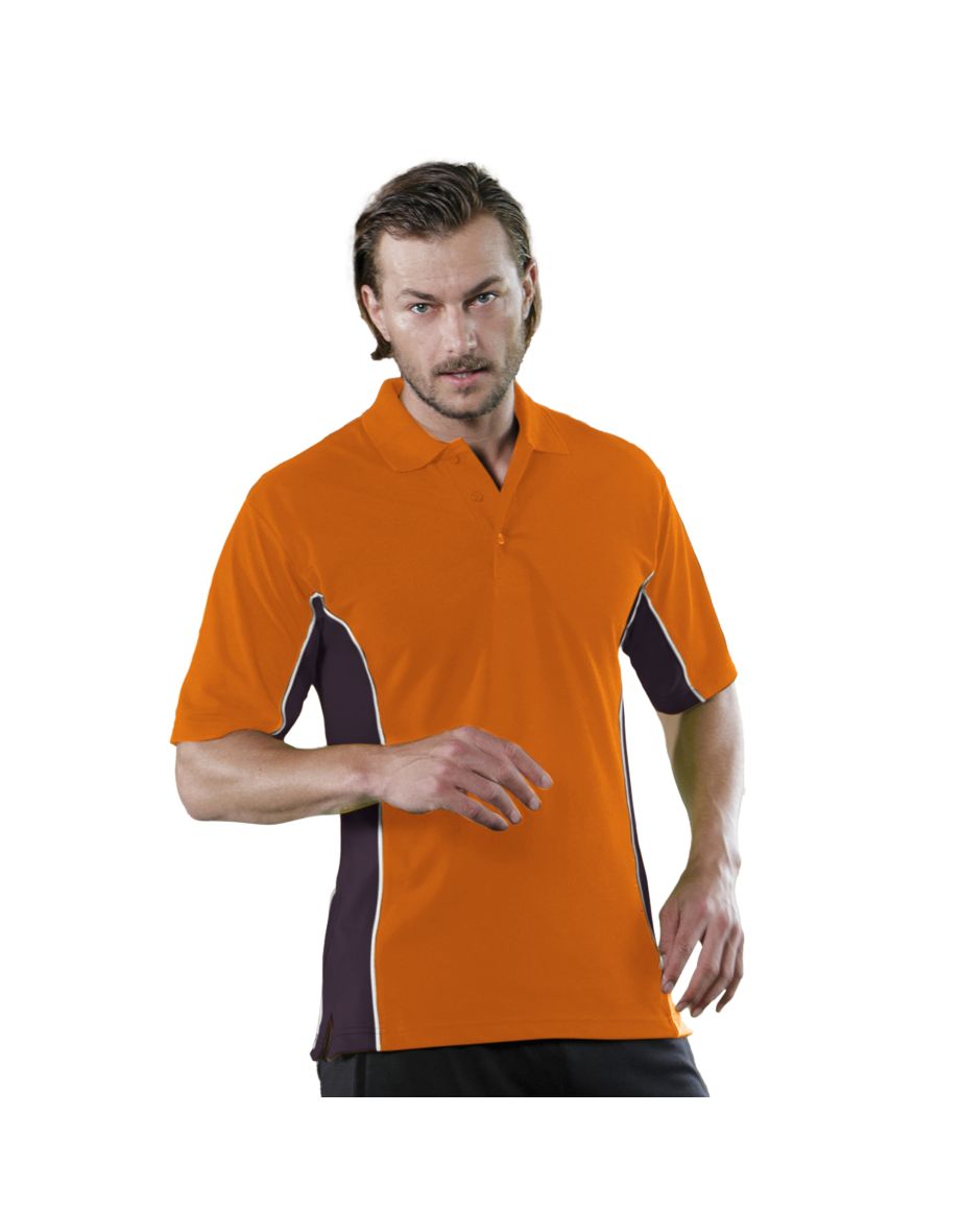 Gamegear® Mens Track Pique Short Sleeve Polo Shirt Top - Orange/Graphite/White - 2