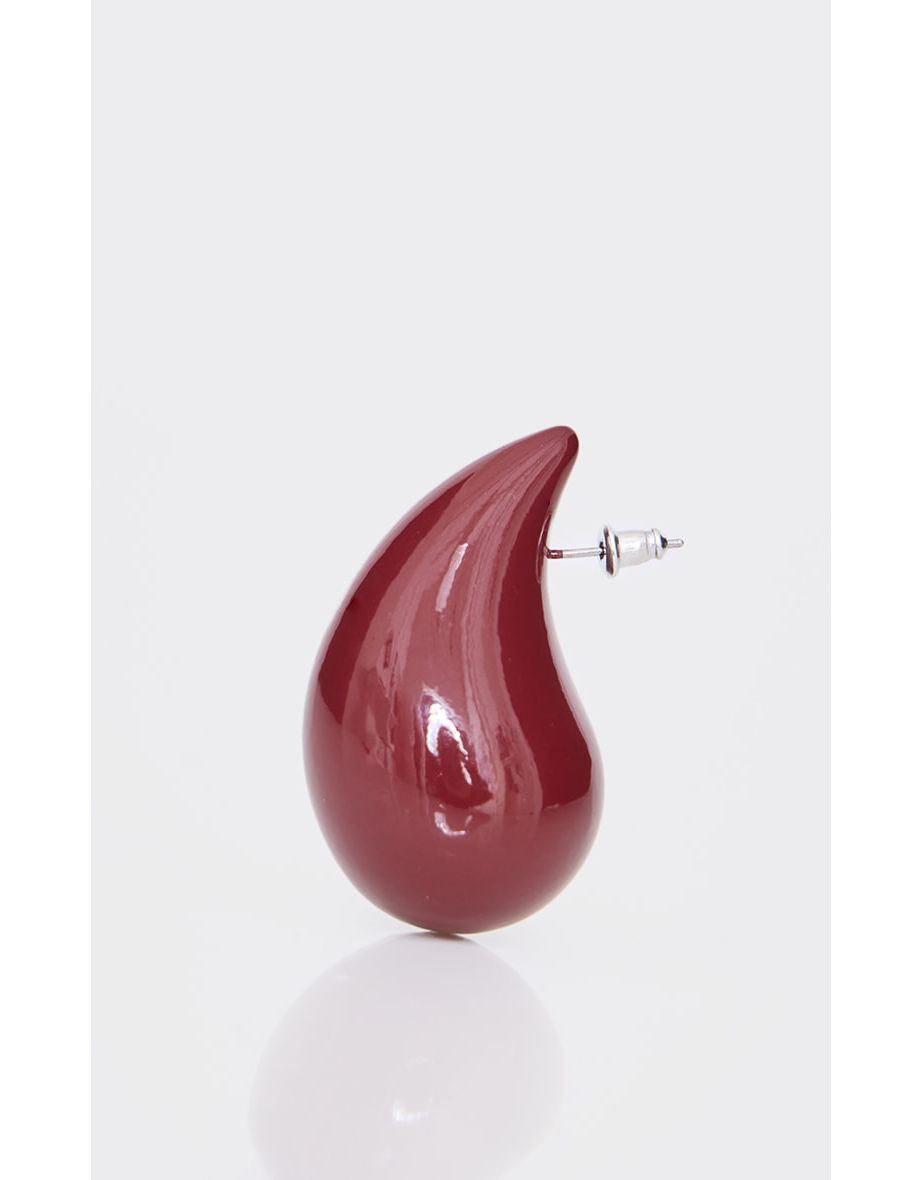 Burgundy Acrylic Teardrop Statement Earrings - 2