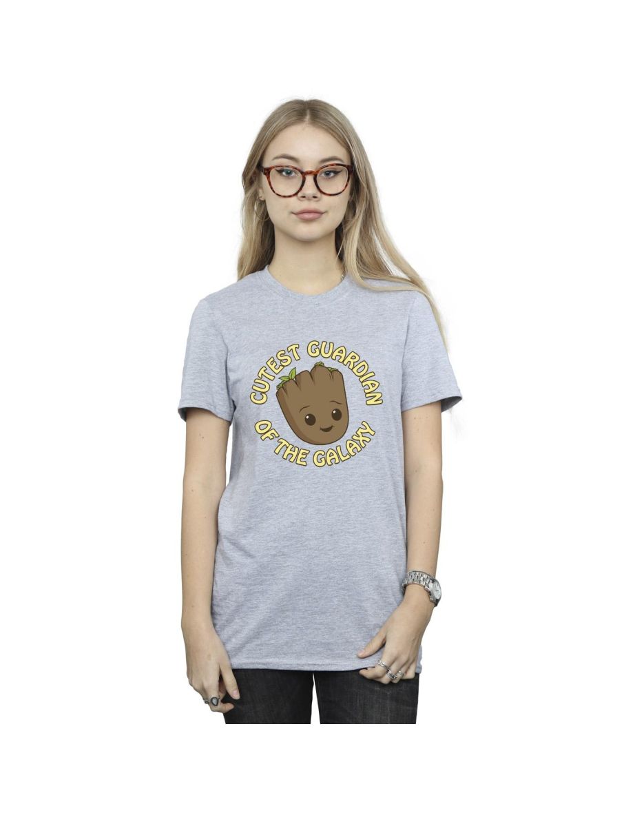 Marvel Womens/Ladies I Am Groot Cutest Guardian Cotton Boyfriend T-Shirt - Sports Grey