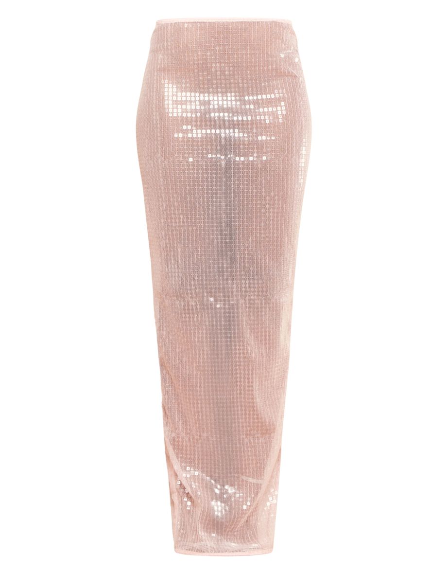 Pink Sheer Sequin Split Back Maxi Skirt - 4