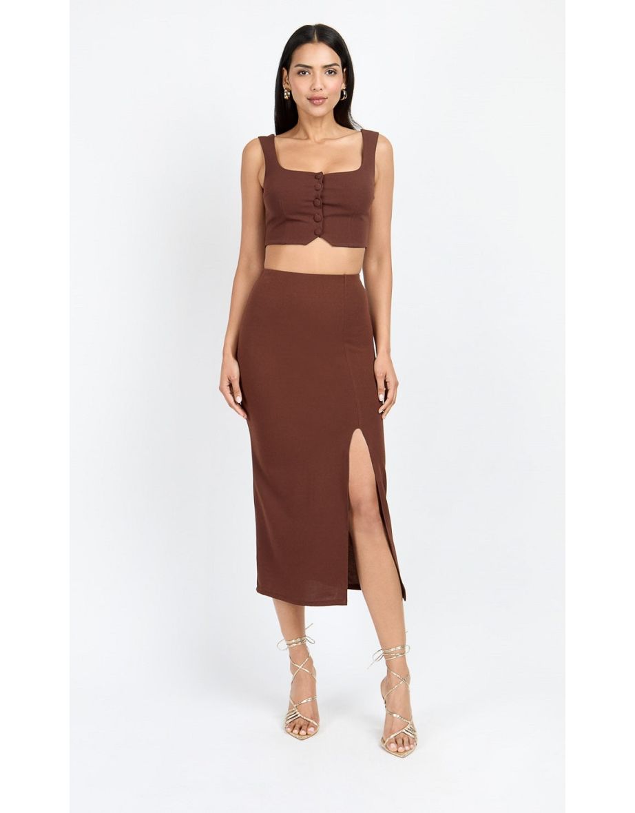 Chocolate Brown Button Front Bralette Top by Chloe Lewis - 4