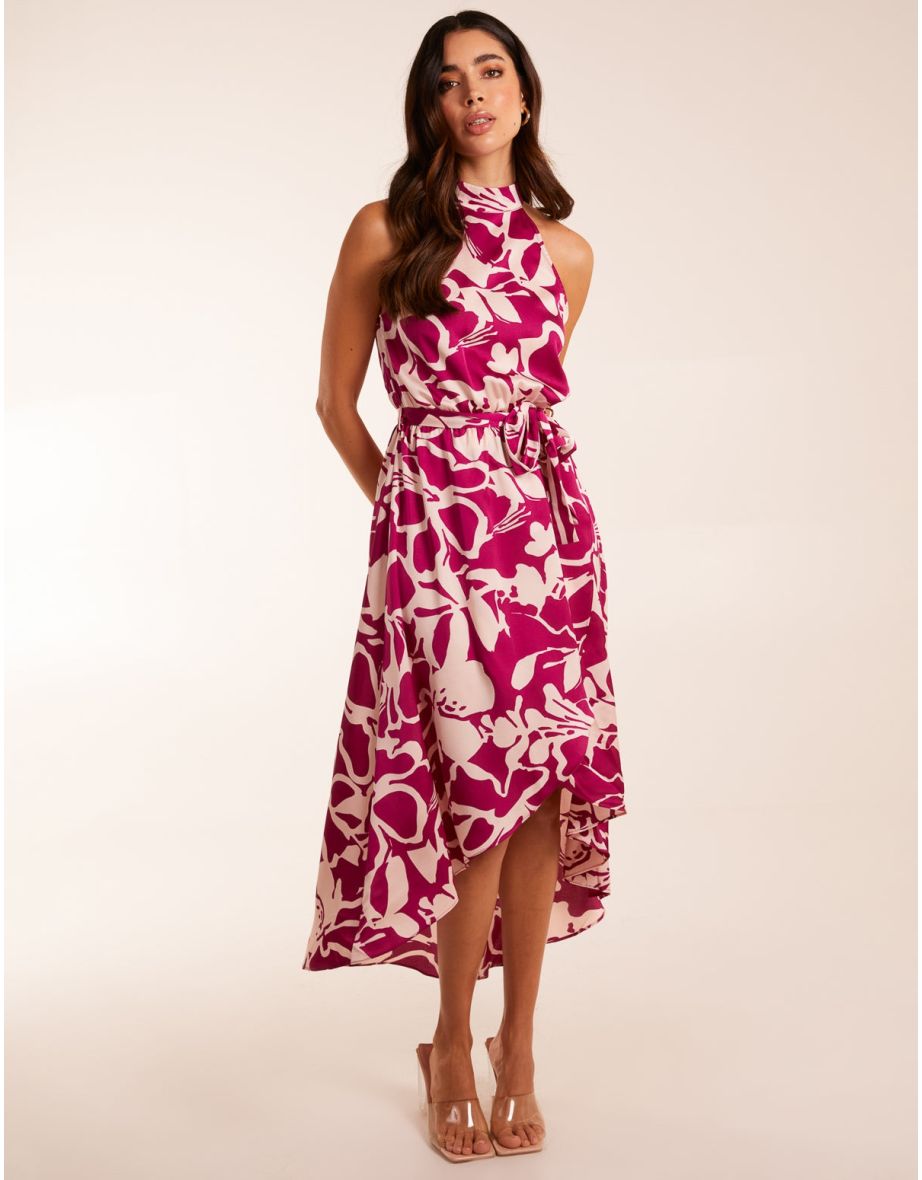 Abstract Print Halter Neck Midaxi Wrap Dress