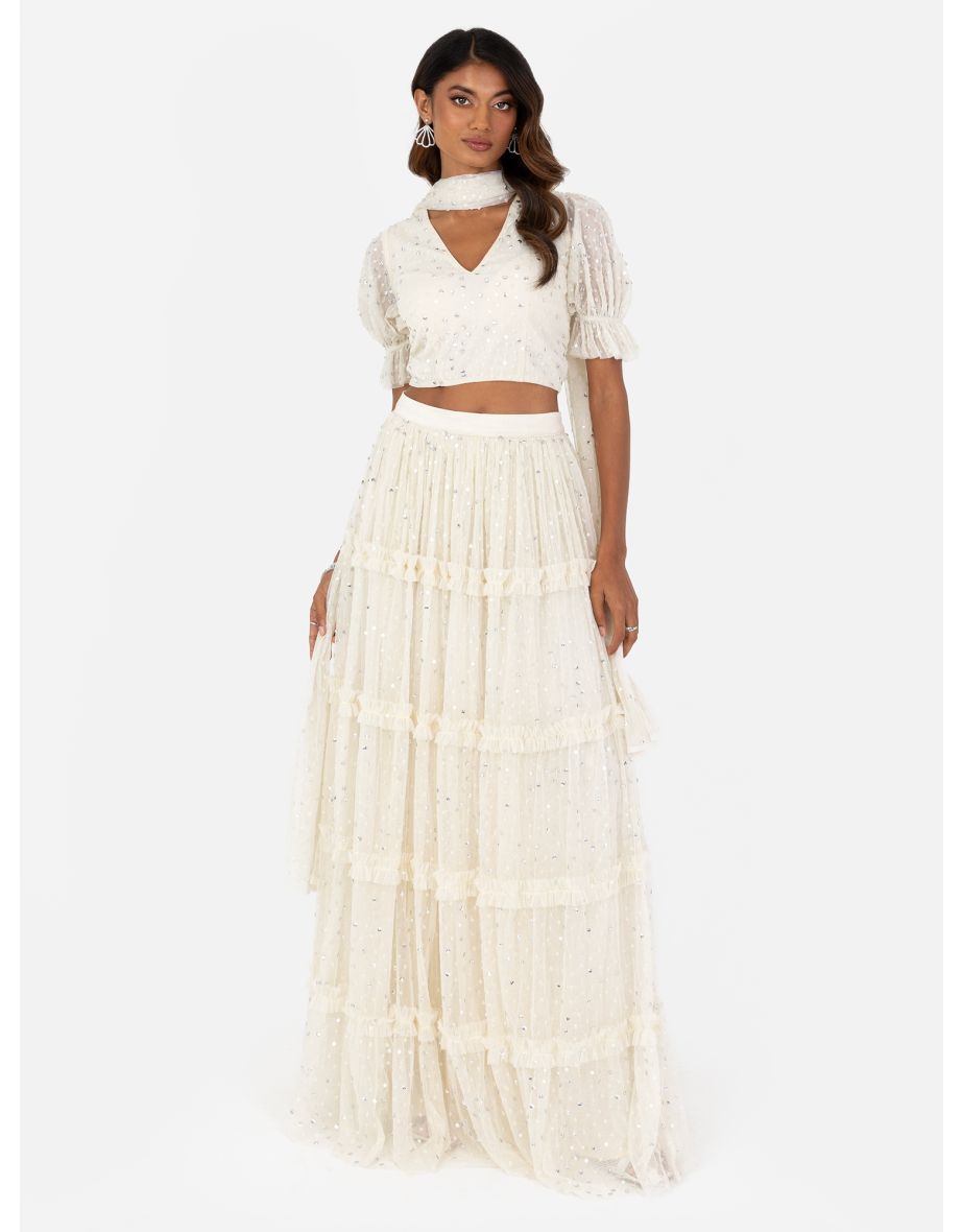 Maya Ecru Embellished Lehenga Maxi Skirt