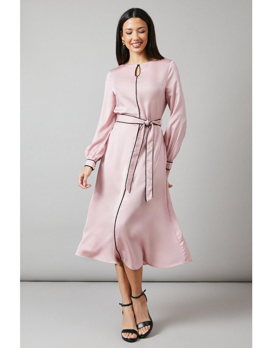 Pink Piping Detail Keyhole Midi Dress