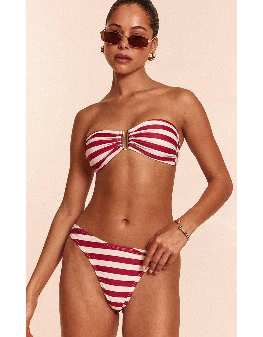 Burgundy Stripe Tanga Bikini Bottoms