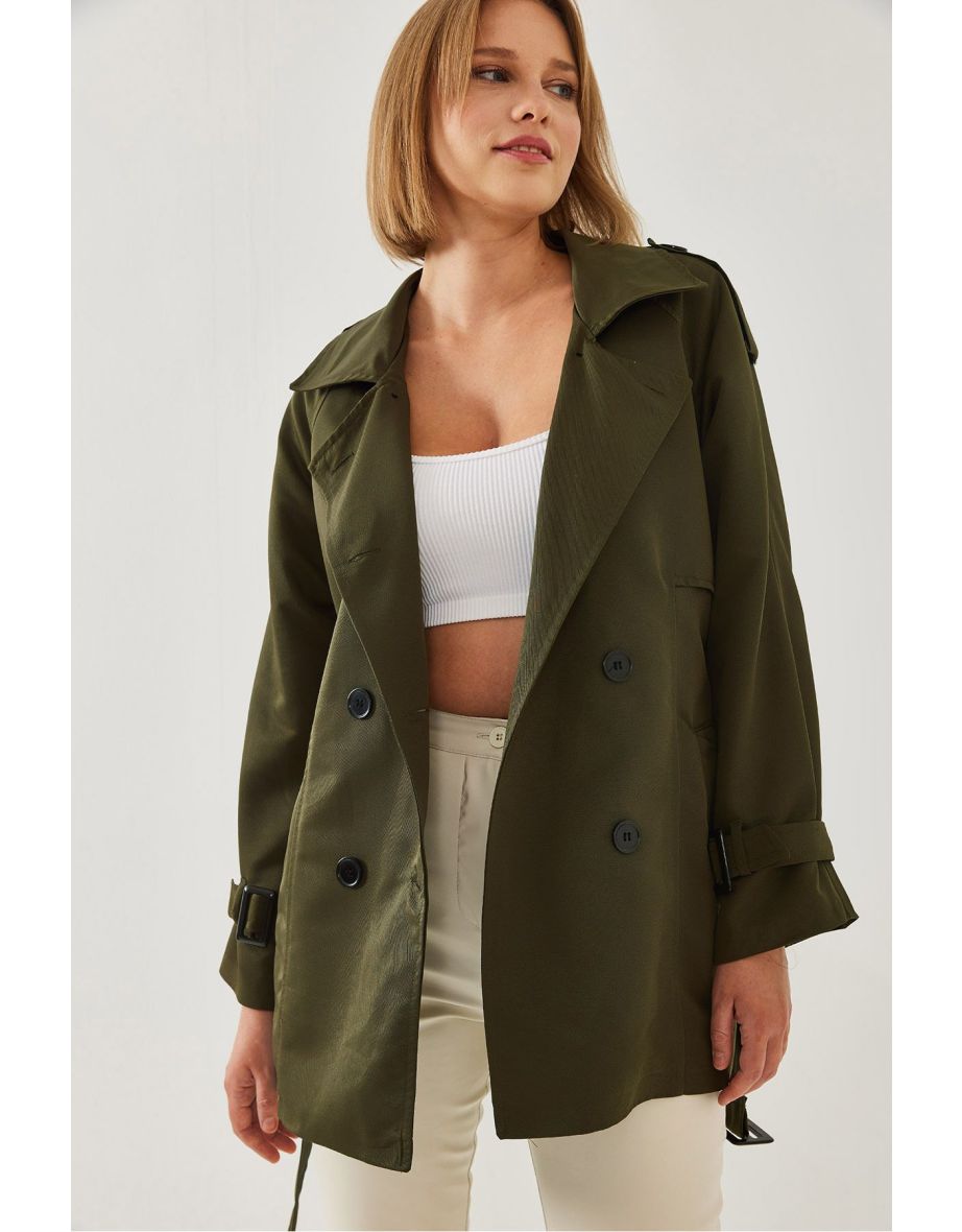 Women's Epaulettes Detail Intermediate Trench Coat - 5