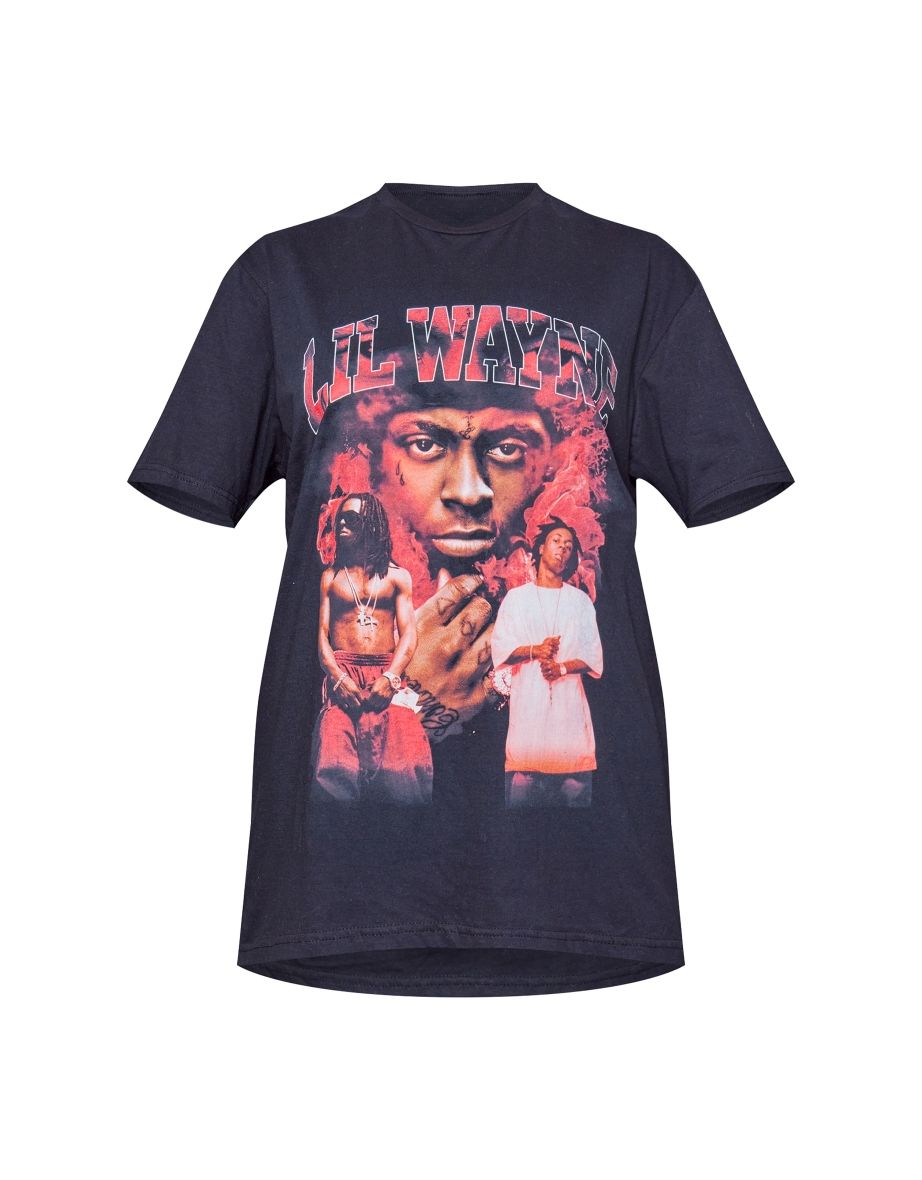 Black Lil Wayne Printed Oversized T-shirt - 4