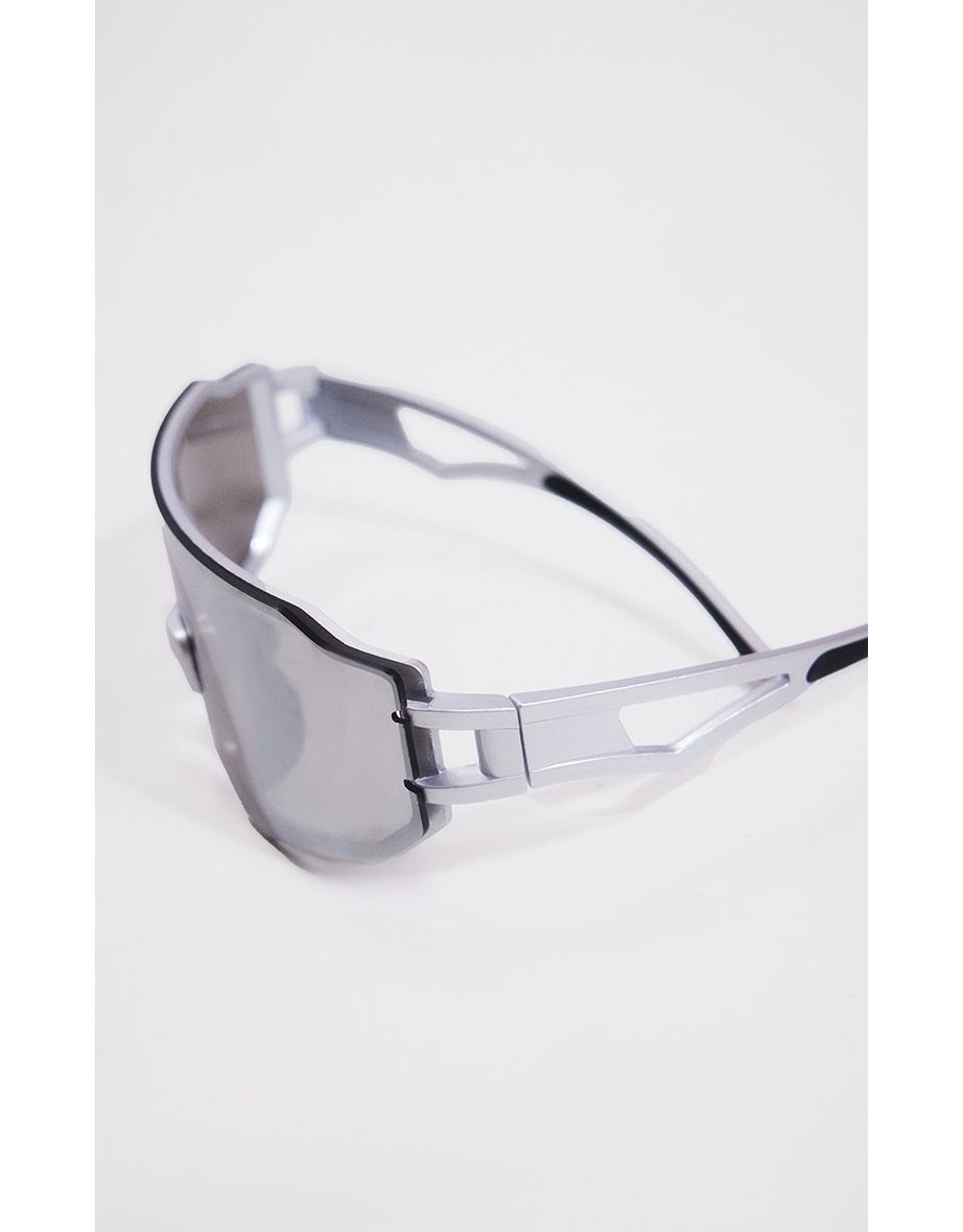 Silver Tech Mirror Frame Visor Sunglasses - 2