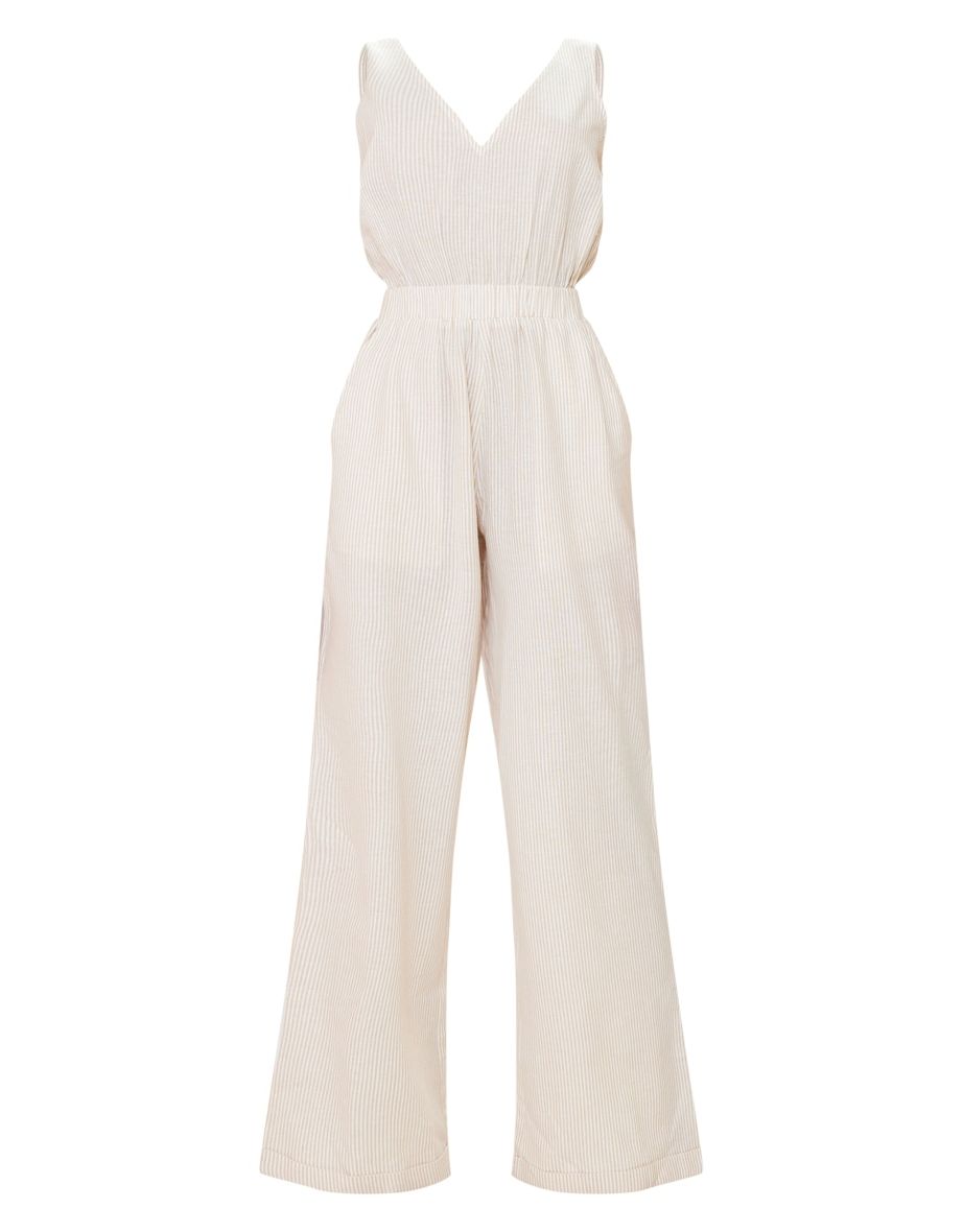 Stone Striped Woven V Neck Elasticated Waist Jumpsuit - 4