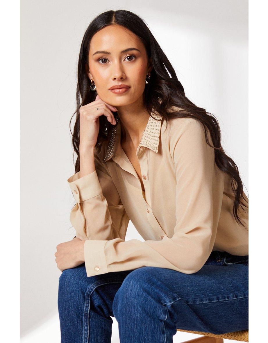 Principles by Debenhams Long Sleeved Beige Chiffon Shirt - 3