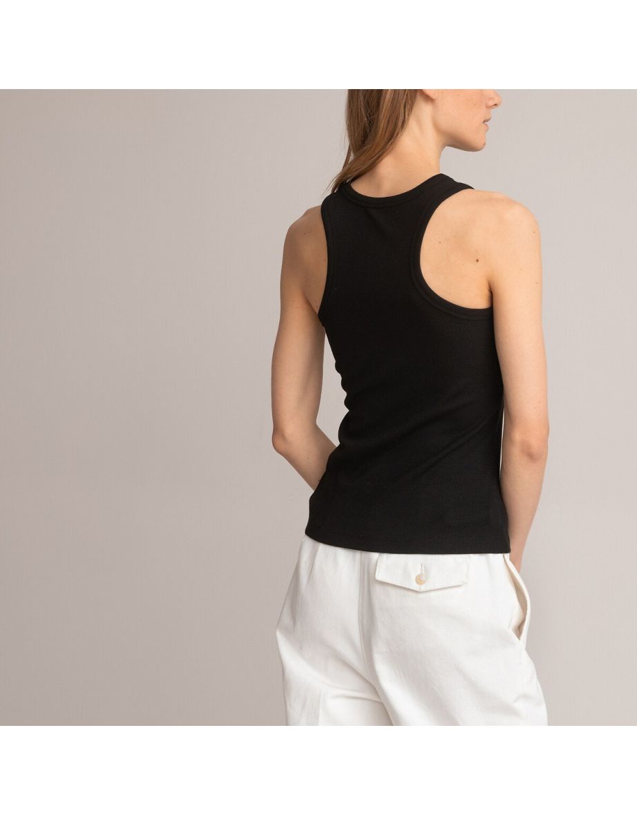 Cutaway Shoulder Vest Top with Crew Neck - 3