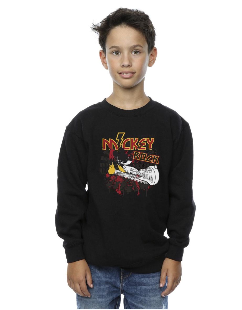 Disney Boys Mickey Mouse Smash Guitar Rock Sweatshirt - Black