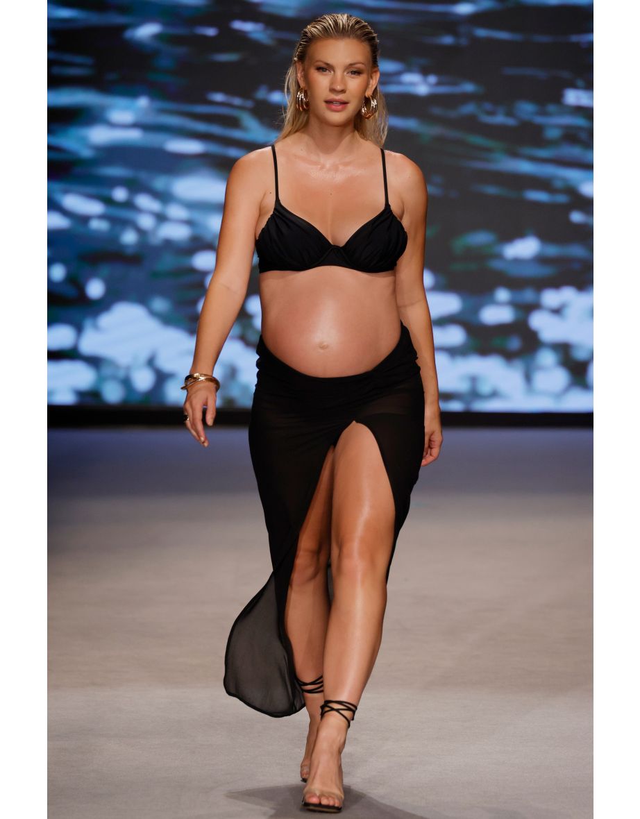 Salt Breeze | Black High-Waisted Twisted Chiffon Maxi Skirt - 5