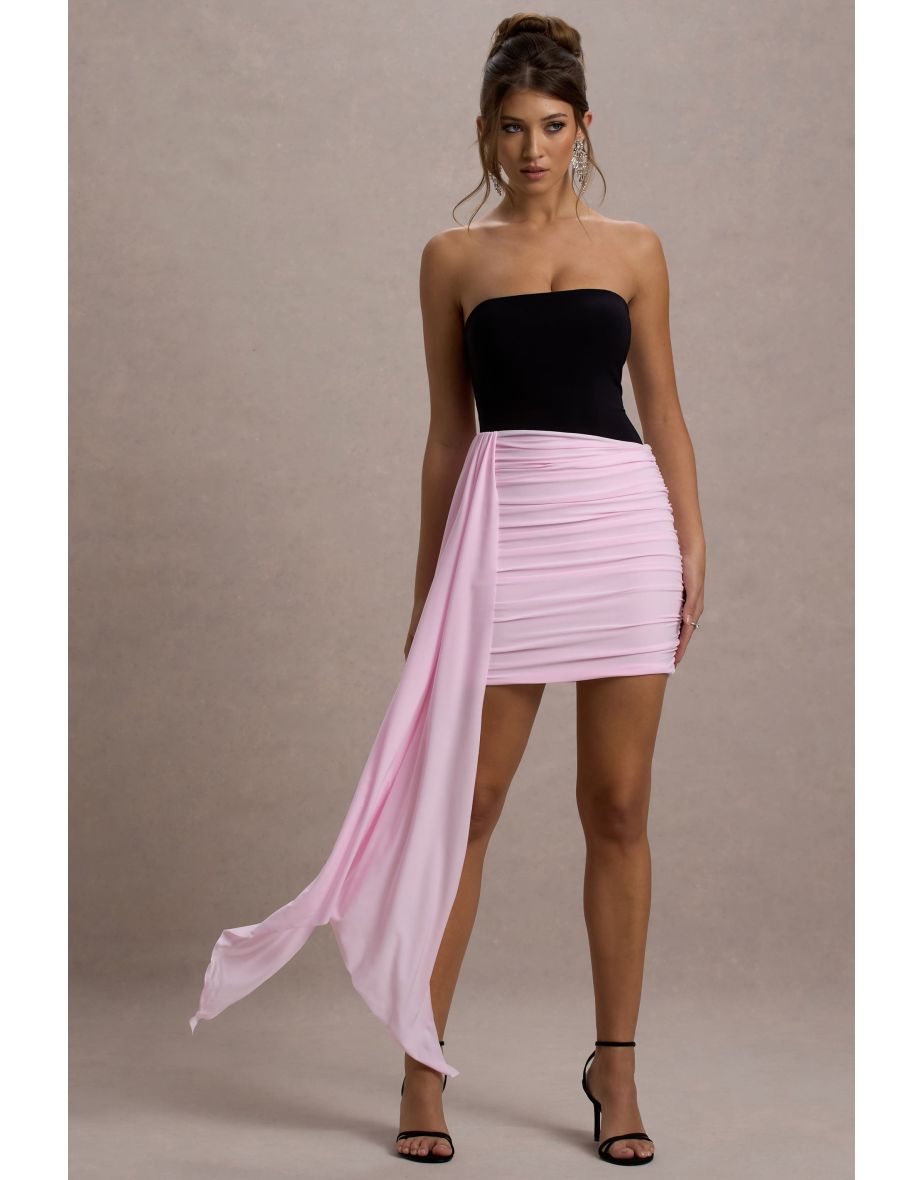 Sweetie | Black & Pink Ruched Mini Dress With Drape