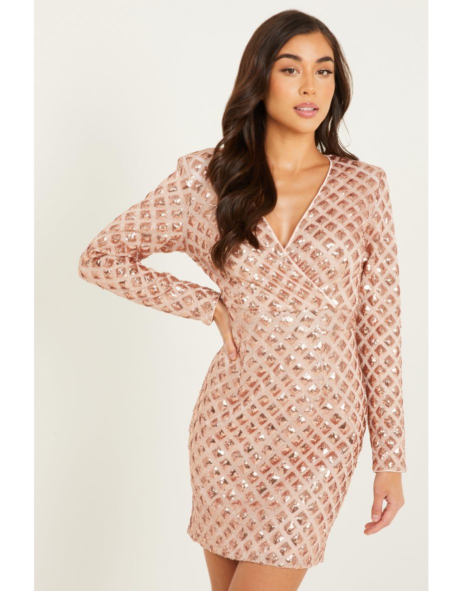 Rose gold sequin bodycon dress deals