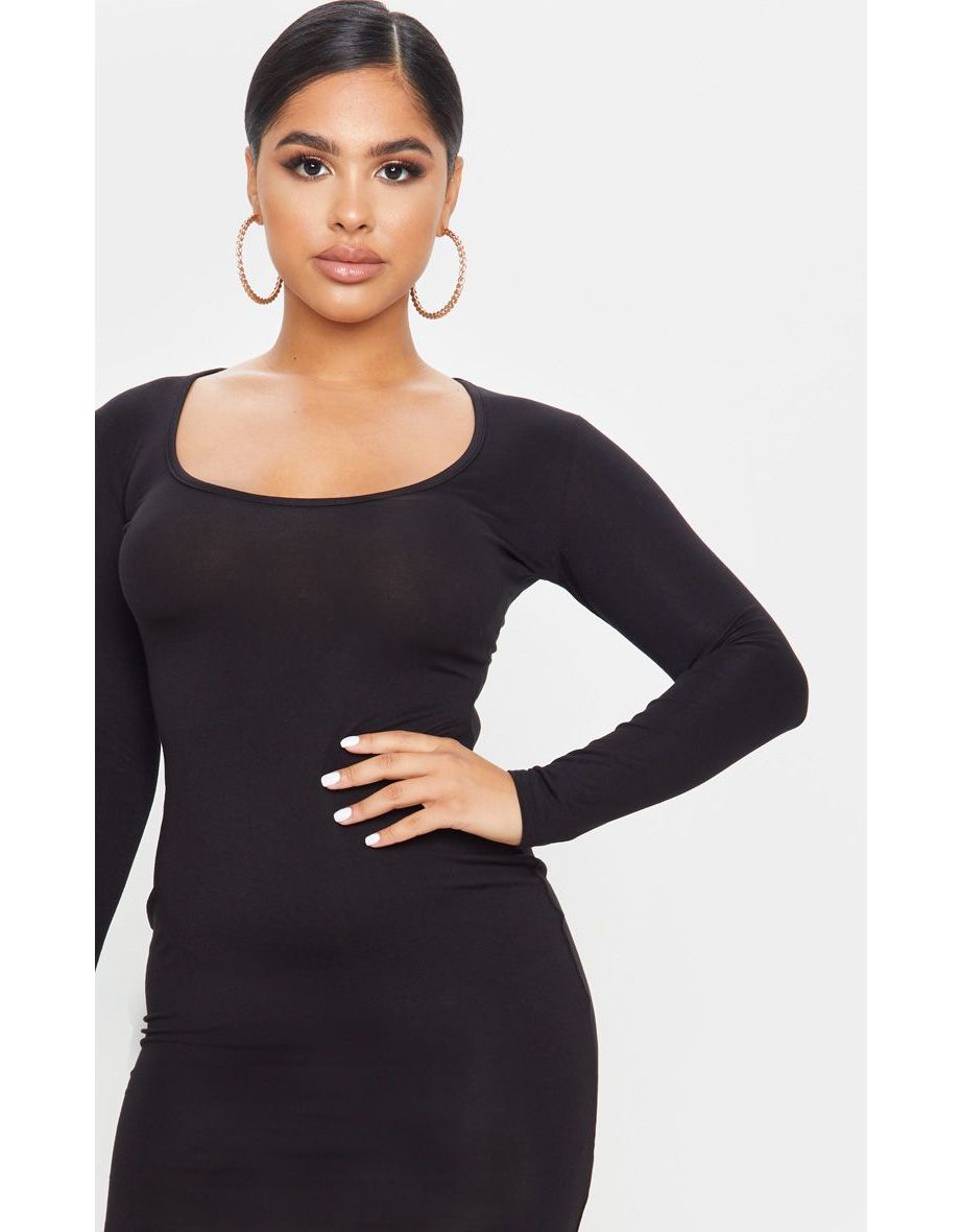 Petite Black Long Sleeve Jersey Midi Dress - 4