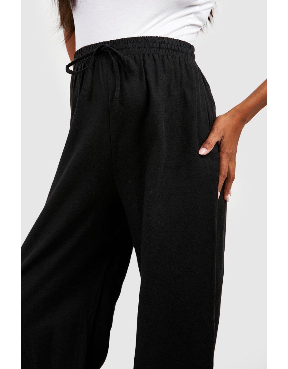Maternity Linen Drawstring Wide Leg Trousers - black - 3