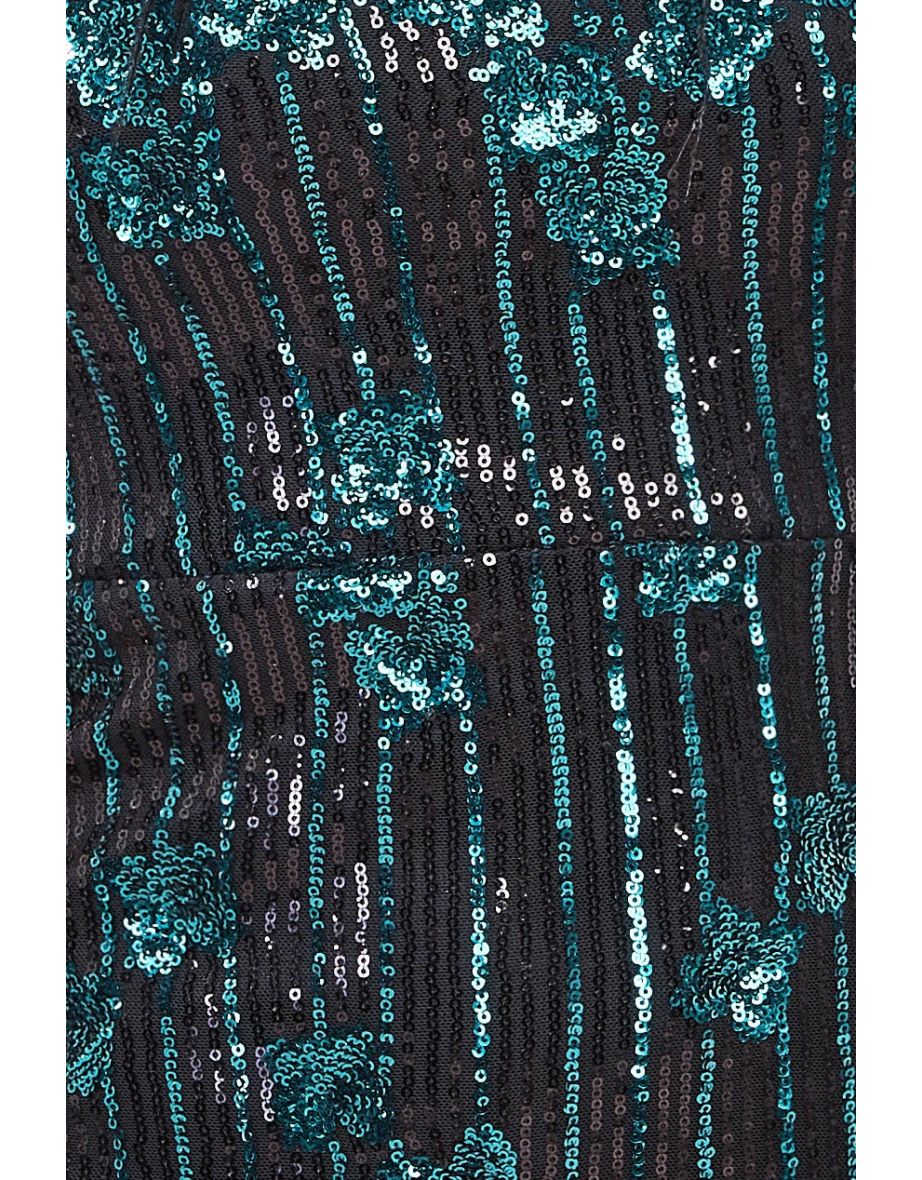 Goddiva Sequin And Feather Boobtube Maxi - Emerald - 3