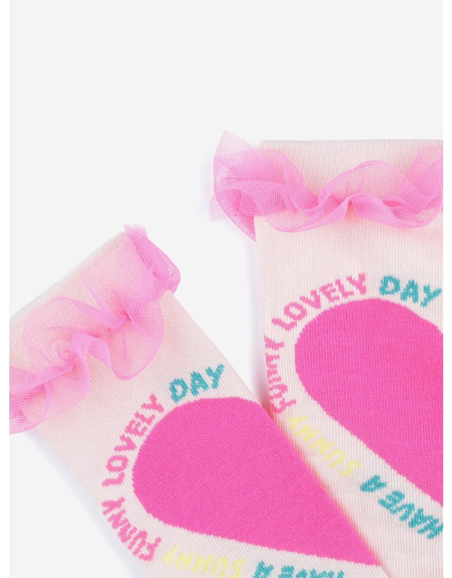 Girls Tulle Ruffle Heart Socks in Pink - 3